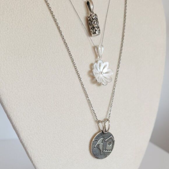 Sterling Silver Pendants SET of 3 and One Stainless Steel Chain - Picture 2 of 12